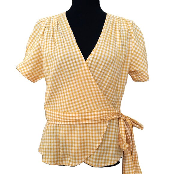 Max Studio Wrap A Round Gingham Top Short Sleeve Size Medium - Picture 2 of 5